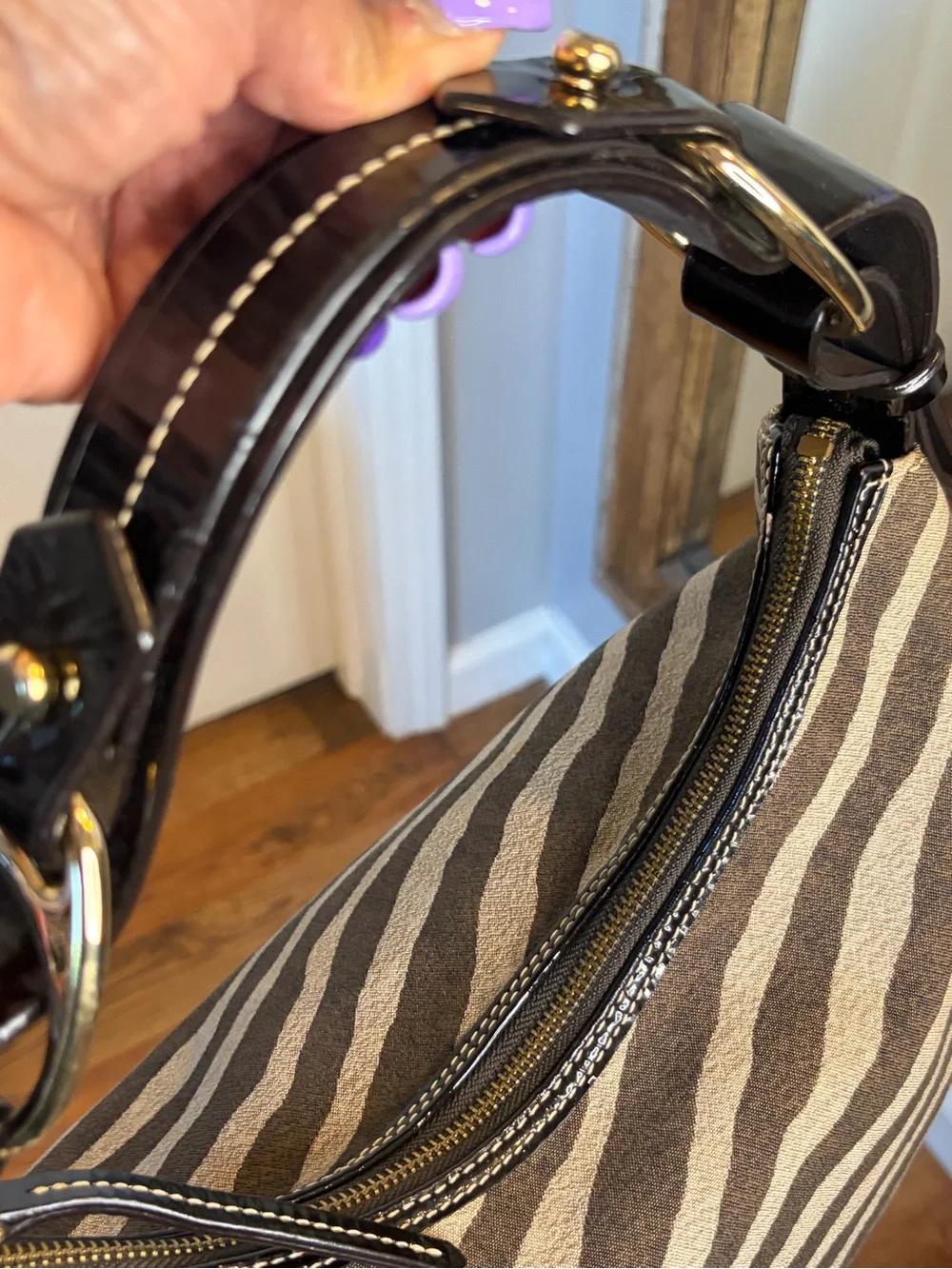 Dooney & Bourke Zebra Print Patent Hobo Bag Y2K